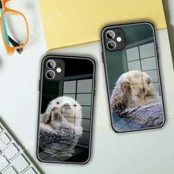 Animal otter Калъф за телефон Закалено стъкло за iPhone 13 14 11 Pro XR XS MAX 8 X 7 Plus 12 Мини телефон Пълно покритие