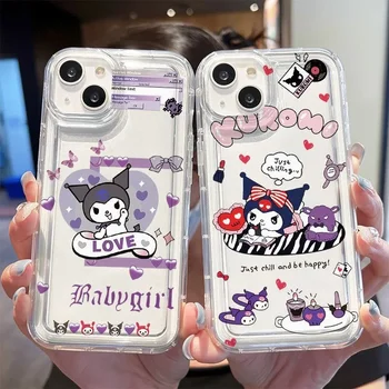 Sanrio Kuromi демон момичета карикатура прозрачен телефон случай за iPhone 15 14 13 12 11 Pro Max Xr Xs 8 14 плюс случай сладък сладък капак