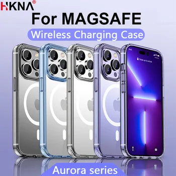 Оригинален Aurora прозрачен за магнитен калъф за безжично зареждане Magsafe за iPhone 14 13 12 11 Pro Max Clear Cover аксесоари