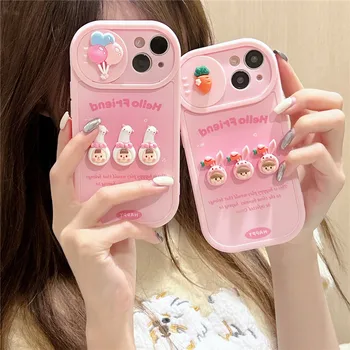Корея 3D бебе момиче бяла патица натиснете прозореца телефон случай за iPhone 14 ProMax 11 12 12Pro 13 13Pro Max ултра тънък силиконов капак