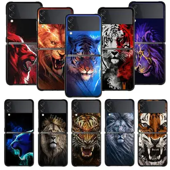 Animal Tiger Lion Light Art Phone Case за Samsung Galaxy Z Flip 4 Z Flip3 5G Shell за Galaxy Z Flip Hard Cover Fundas