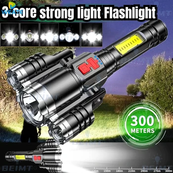 1200LM 3 сърцевина силна светлина фенерче открит далечни разстояния стрелба акумулаторна LED със странични светлини маркирайте факел ABS пластмаса