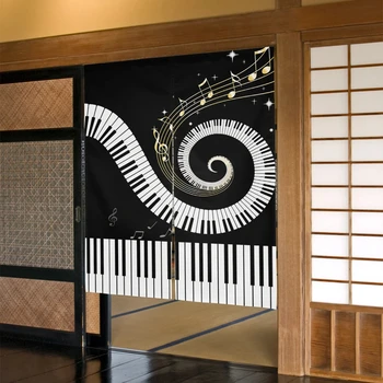 черно бяло пиано клавиши музикална бележка японска врата завеса кухня врата дял завеса вход висящи половин завеса декор