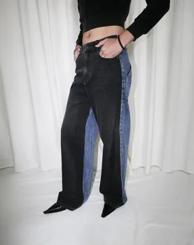 Дамски дънкиесен нова дамска мода съвпадение цвят прав крак дънки