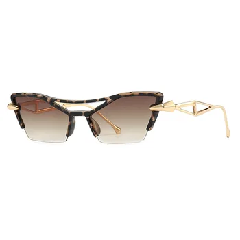 Реколта котка око слънчеви очила жени мода луксозна марка дизайнер малка рамка слънчеви очила модерен метал пънк половин рамка очила