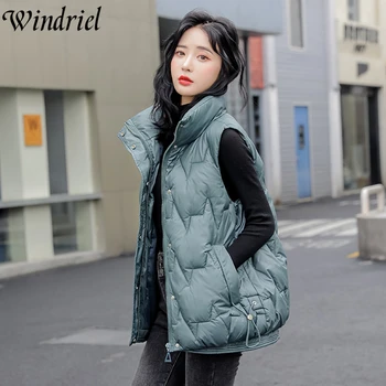 Есен и зима топла зимна жилетка палто жени нов тънък мода жилетка мандарин яка сняг износване Gilets облекло Windriel