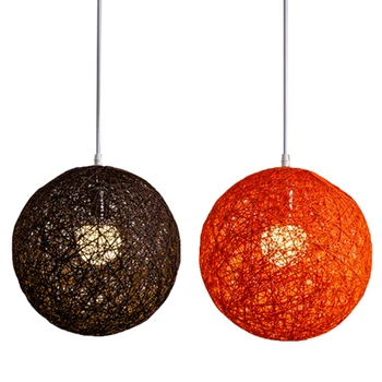 2X Кафе / Оранжев бамбук, ратан и конопена топка полилей Индивидуално творчество Сферичен ратан гнездо абажур