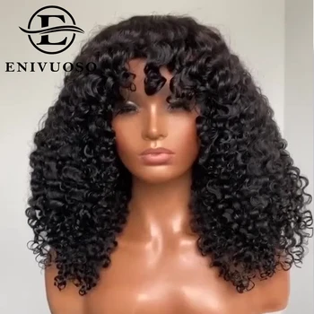 Извратени къдрави къси пикси боб нарязани перуки с взрив естествени черни къдрава човешка коса перуки за черни жени Perruque Cheveux Humain перука