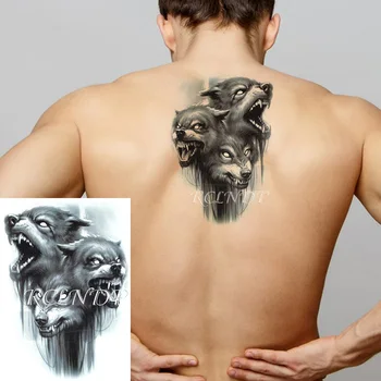 водоустойчив временен стикер за татуировка Три ревящи вълци главата животно готино фалшив Tatto флаш Tatoo ръка крак изкуство за жени мъже