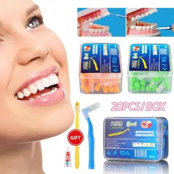  20pcs / кутия L форма Push-Pull интердентална четка ортодонтски клечка за зъби избелване зъби Tooth Pick ToothBrush Грижа за устната хигиена