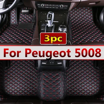  Подложки за кола Етаж за Peugeot 5008 P87 2017 ~ 2023 7seat Луксозна кожена подложка за кола Универсални водоустойчиви аксесоари за кола Cocho