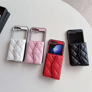 CC стил кожени телефонни чанти случай за Samsung Galaxy Flip3 Flip4 Flip5 Fold 5 4 3 Луксозен портфейл карти слот удароустойчив капак Coque