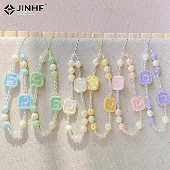 Candy Color Beaded Phone Chain Acrylic Beaded Korea Phone Pendant Lovely Coloful Anti-Lost Phone Chain Hanging Jewelry Girl Gift