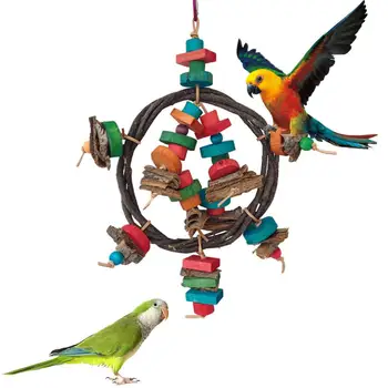 Клетка Приставка Играчка за птици Играчка за птици за папагали Трайни дървени играчки за птици за папагали Забавни играчки за дъвчене за облекчаване на скуката Подобряване на клетката
