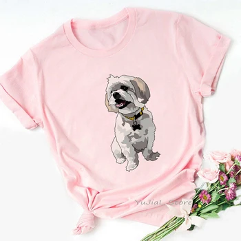 Най-новата тениска с принт на куче животно Дамски дрехи 2021 Смешни Теди T риза Femme Лятна мода Harajuku риза Улично облекло Tops