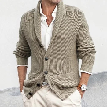 2023 есен/зима пуловер жилетка мъжки поло яка дълъг ръкав трикотажно палто мода пуловер