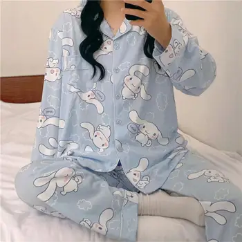 Sanrio Cinnamoroll Дамска пижама карикатура Сладка и сладка японска Instagram Nighttown момичета Комплект за обзавеждане на дома за връхни дрехи
