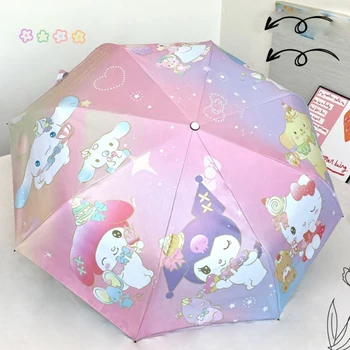 Sanrio Kawaii Hello Kitty Umbrella Cinnamoroll Kuromi My Melody Girl Cartoon Rainy Day Напълно автоматичен винил Подарък за чадър за слънце