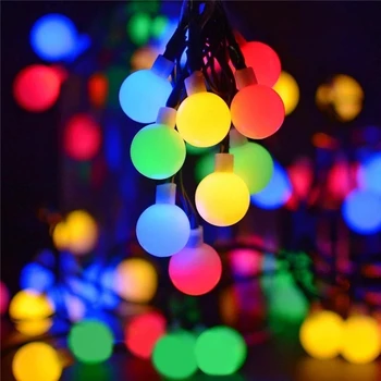 Очарователни многоцветни слънчеви глобуси LED струнни светлини 50 светодиоди с форма на топка за градинска сватба и празник на открито декор