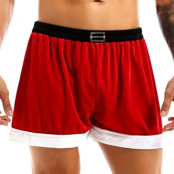 Мъжки боксерки Коледно парти Дядо Коледа Косплей костюми Меки червени фланелени дъна Гащички Бельо Къси панталони Нощно облекло