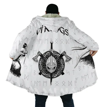 Viking тотем врана орел всички над 3D отпечатани палто дебели топли качулка наметало палто за мъже ветроупорен руно зимата унисекс случайни