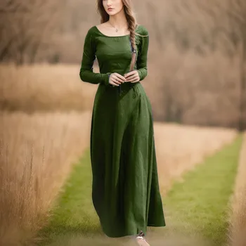 Средновековна рокля с дълъг ръкав Макси рокля жени роба реколта фея елфска рокля ренесанс готически облекло фантазия топка рокля косплей рокля