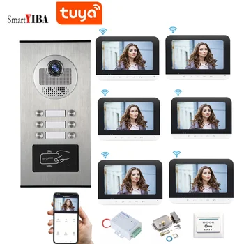 Tuya WIFI видео сграда домофонна система 2-12 единици апартамент видео звънец врата телефон с електрически заключване врата достъп комплекти