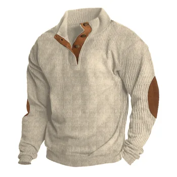 Hoodie рипсено кадифе пуловер Хенри мъжка ежедневна тениска с дълъг ръкав