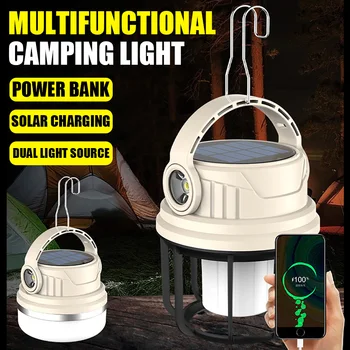 Преносима къмпинг светлина USB C акумулаторна външна лампа за палатка Аварийна светлина слънчева Led външно осветление с Power Bank