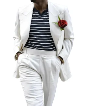 Класически сватбени мъже Tuxedos по поръчка Peaked ревера джобни костюми официални господа младоженци парти абитуриентски бал 2 броя Blazer + панталони комплект