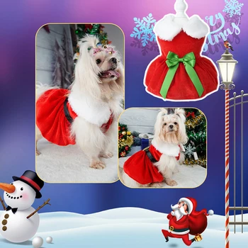 Нова коледна кучешка рокля за малки кучета Класическа червена коледна кучешка принцеса рокля Зимна топла плюшена кучешка пола Облекло за домашни любимци