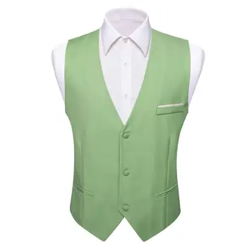 Луксозна мъжка жилетка коприна зелена твърда жилетка без ръкави яке мъжко палто случайни официални бизнес парти сватба Бари Уанг