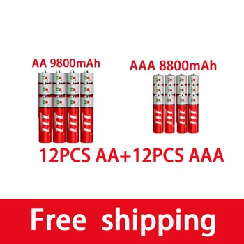AAA + AA акумулаторна AA 1.5V 9800mah - 1.5V AAA 8800mAh алкална батерия фенерче играчка часовник MP3 плейър, безплатна доставка