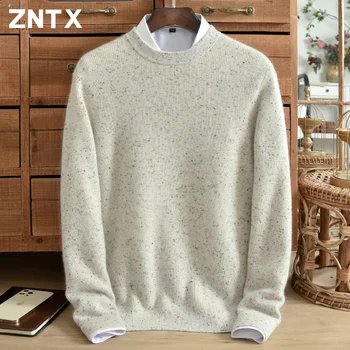 ZNTX Нов мъжки чист кашмирен пуловер дебел кръг врата плътен цвят младежки случайни корейски пуловер висок клас зима топла мода
