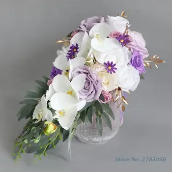 Ръчно изработени сватбени букети Изкуствена роза цвете букет сълза булка шаферка холдинг цвете с панделка за църква