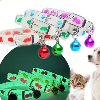 Cat Collar Anti-lost Fluorescent Collar Silicone Cat Bell Collars Glow Cat Necklace Cats Puppies Collar Night Travel Accessories