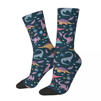 Щастливи смешни мъжки чорапи динозавърски модел с цветя и вулкани ретро harajuku всички мои приятели са мъртви екипаж луд чорап