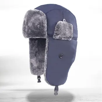 Руска шапка на войник Зимна дебела ветроупорна топла ловна шапка с наушна клапа Топла шапка от изкуствена кожа за мъже Жени Студено време на открито