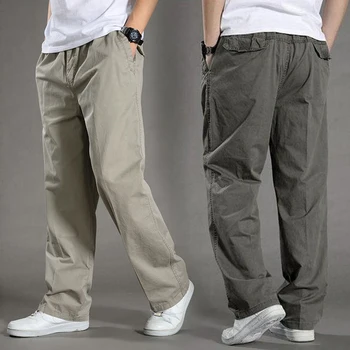 2023 Мъжки ежедневни карго памучни панталони Мъжки джоб хлабав прав панталон Еластични работни панталони Марка Fit Joggers мъжки супер голям размер