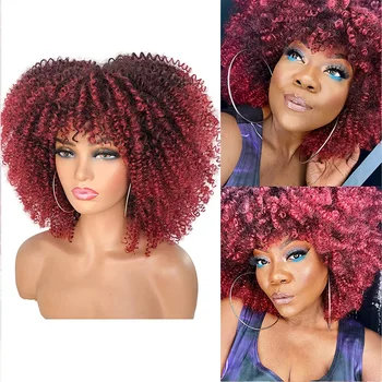 12inches Разширения за коса Синтетични афро къдрави перуки за жени перука Pelucas Para Mujer Femme Черно розово лилаво лента за глава Cosplay